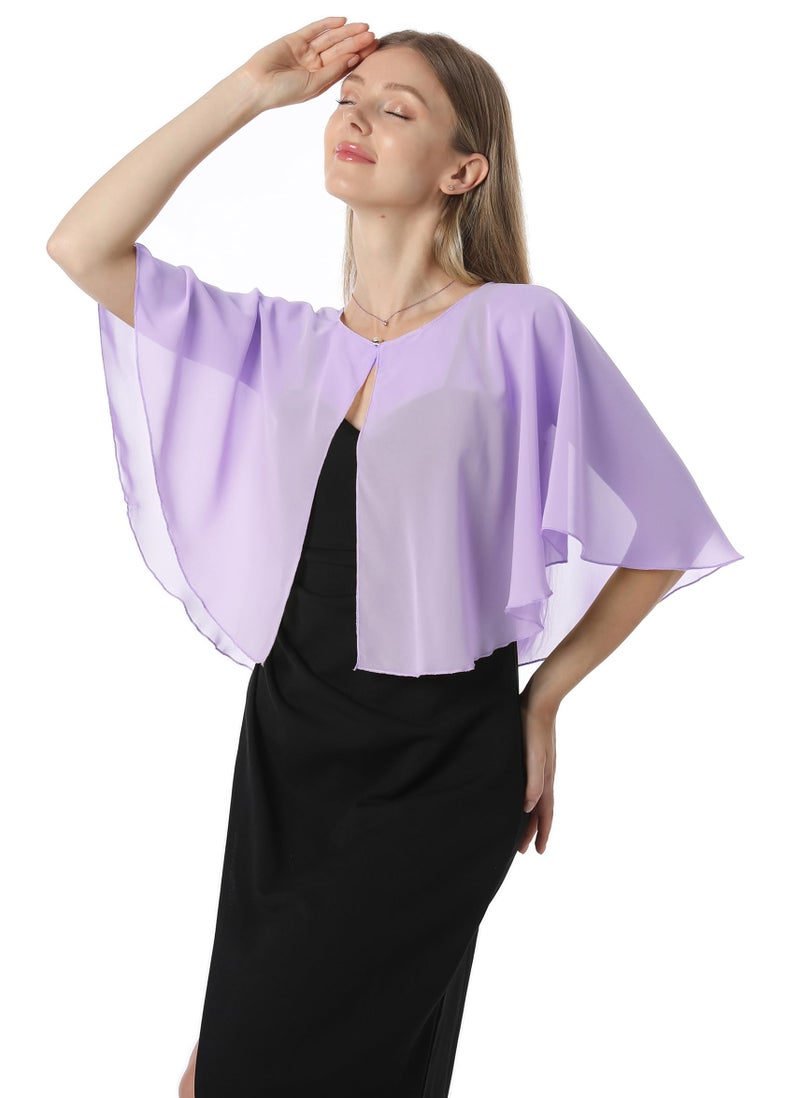 Hotshawl كاب شيفون للنساء، أغطية ناعمة، شالات ولفائف لفستان المساء، كاب زفاف، غطاء (بنفسجي) - Image 3